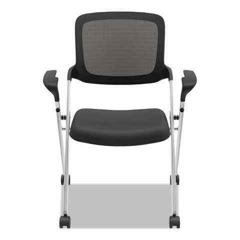 Vl314 Mesh Back Nesting Chair, Black Seat-black Back, Silver Base