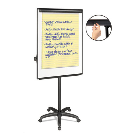 Silver Easy Clean Dry Erase Mobile Presentation Easel, 44" To 75-1-4" High