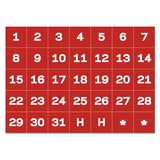 Interchangeable Magnetic Board Accessories, Calendar Dates, Red-white, 1" X 1"