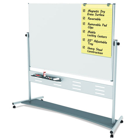 Magnetic Reversible Mobile Easel, Horizontal Orientation, 70.8" X 47.2" Board, 80" Tall Easel, White-silver