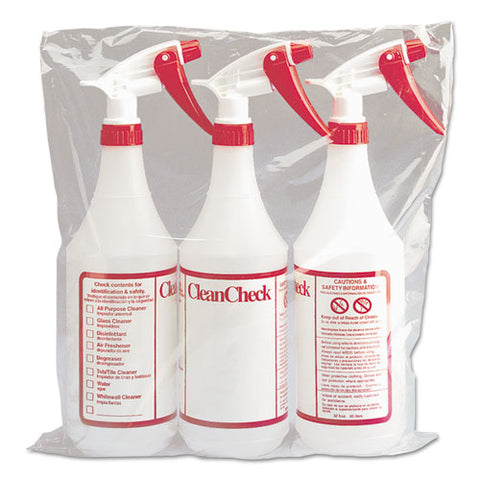 Trigger Spray Bottle, 32 Oz, Clear-red, Hdpe, 3-pack