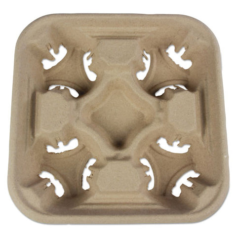 Molded Fiber Cup Carrier Tray, 8-32 Oz, Four Cups, 300-carton
