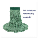 Super Loop Wet Mop Head, Cotton-synthetic Fiber, 5" Headband, Medium Size, Green, 12-carton