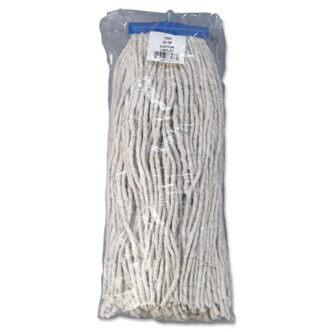 Mop Head, Economical Lie-flat Head, Cotton Fiber, 20oz, White, 12-carton