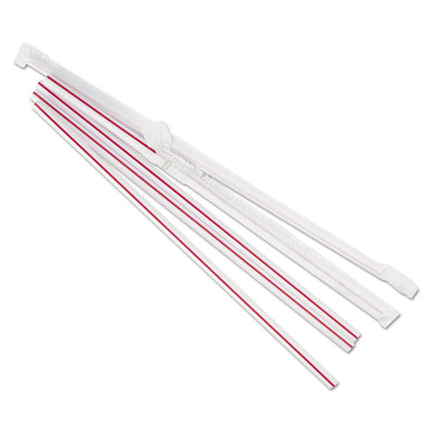 Wrapped Jumbo Straws, 7 3-4", Plastic, Red W-white Stripe, 400-pack, 25 Packs-ct