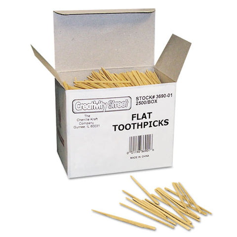 Flat Wood Toothpicks, Wood, Natural, 2,500-pack