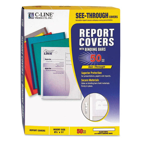 Report Covers With Binding Bars, Vinyl, Clear, 1-8" Capacity, 50-box