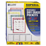 Reusable Dry Erase Pockets, 9 X 12, Assorted Primary Colors, 25-box