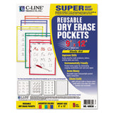 Reusable Dry Erase Pockets, 9 X 12, Assorted Primary Colors, 5-pack