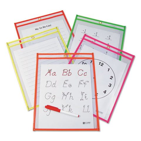 Reusable Dry Erase Pockets, 9 X 12, Assorted Neon Colors, 10-pack