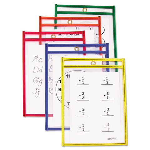 Reusable Dry Erase Pockets, 6 X 9, Assorted Primary Colors, 10-pack
