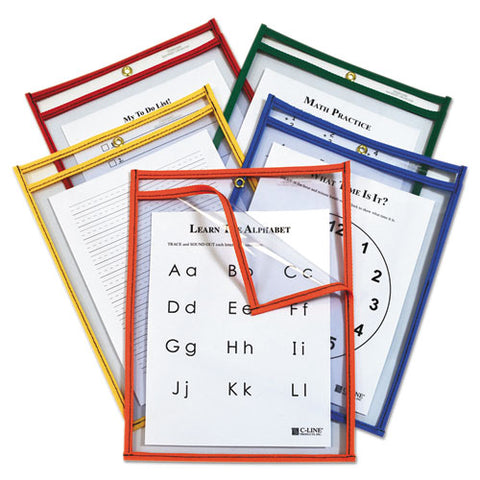 Reusable Dry Erase Pockets, Easy Load, 9 X 12, Assorted Primary Colors, 25-pack