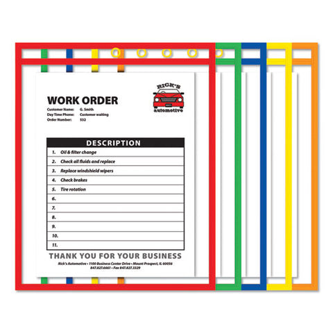 Stitched Shop Ticket Holders, Neon, Assorted 5 Colors, 75", 9 X 12, 10-pack