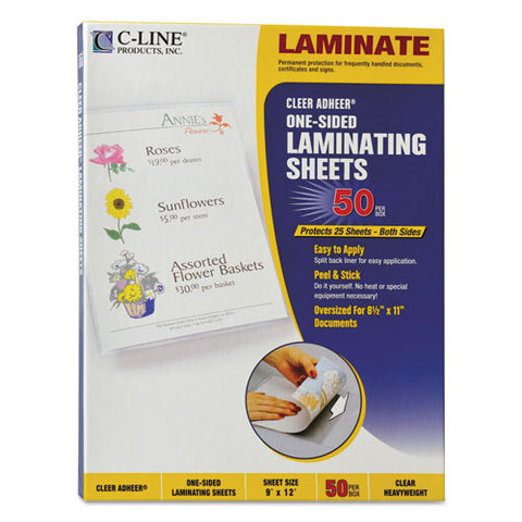 Cleer Adheer Self-adhesive Laminating Film, 2 Mil, 9" X 12", Gloss Clear, 50-box