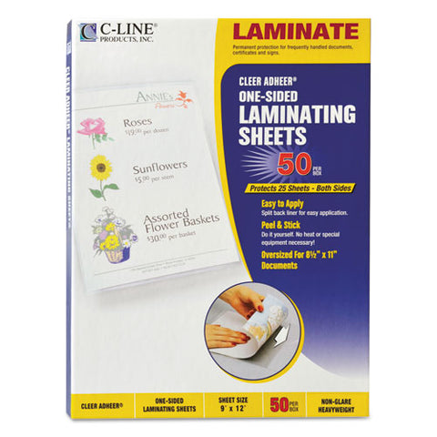 Cleer Adheer Self-adhesive Laminating Film, 2 Mil, 9" X 12", Non-glare Clear, 50-box