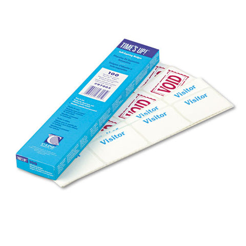 Time’s Up! Self-expiring Visitor Badges, One-day Badge, 3 X 2, White, 100-box