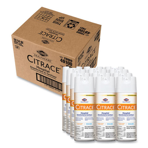 Citrace Hospital Disinfectant And Deodorizer, Citrus, 14 Oz Aerosol Spray, 12-carton