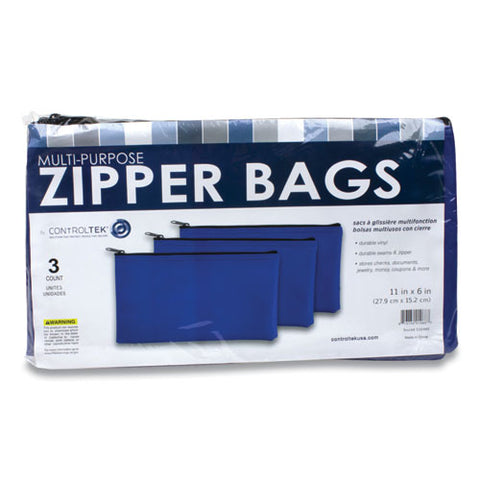 Fabric Deposit Bag, 5.5 X 11, Vinyl, Blue, 3-pack