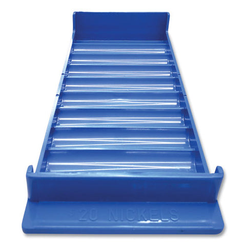 Stackable Plastic Coin Tray, Nickels, 10 Compartments, Blue, 2-pack