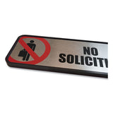 Brushed Metal Office Sign, No Soliciting, 9 X 3, Silver-red