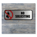 Brushed Metal Office Sign, No Soliciting, 9 X 3, Silver-red