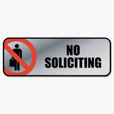 Brushed Metal Office Sign, No Soliciting, 9 X 3, Silver-red