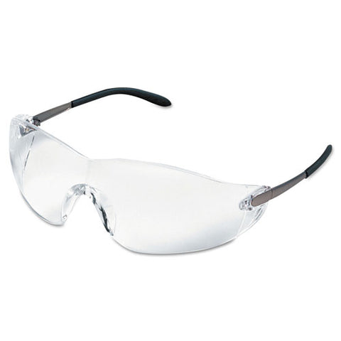 Blackjack Wraparound Safety Glasses, Chrome Plastic Frame, Clear Lens, 12-box