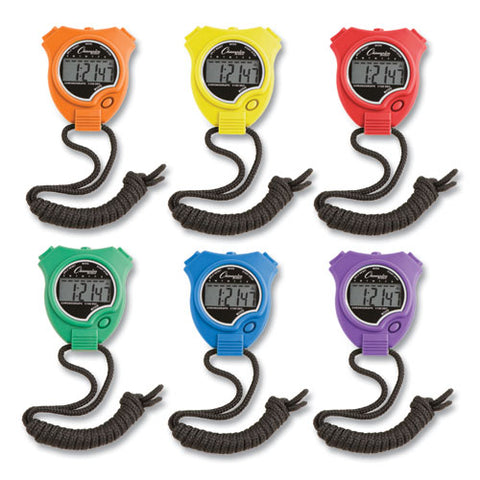 Water-resistant Stopwatches, 1-100 Second, Assorted Colors, 6-set