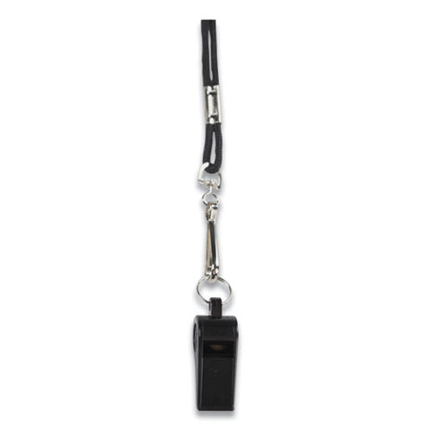 Sports Whistle With Black Nylon Lanyard, Plastic, Black