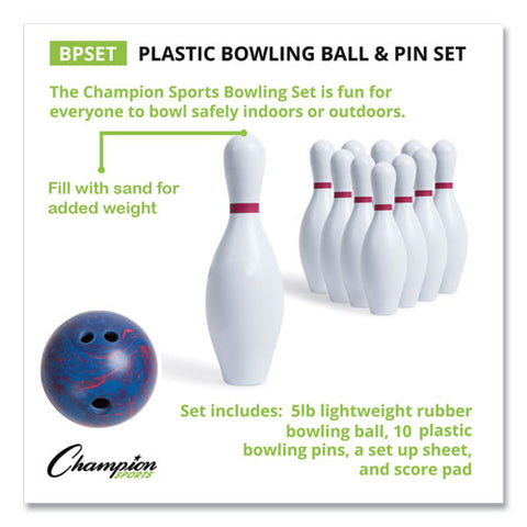 Bowling Set, Plastic-rubber, White, 1 Ball-10 Pins-set