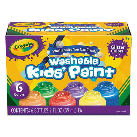 Washable Paint, 6 Colors, Blue-green-orange-purple-red-yellow, 2 Oz