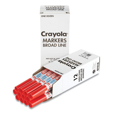 Broad Line Washable Markers, Broad Bullet Tip, Red, 12-box