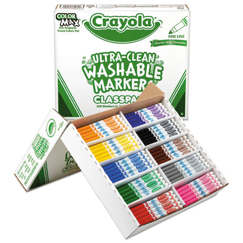 Ultra-clean Washable Marker Classpack, Fine Line, Assorted Colors, 200-pack