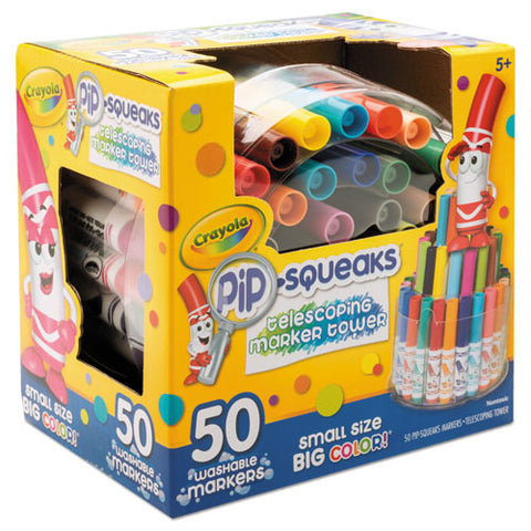 Pip-squeaks Telescoping Marker Tower, Medium Bullet Tip, Assorted Colors, 50-pack