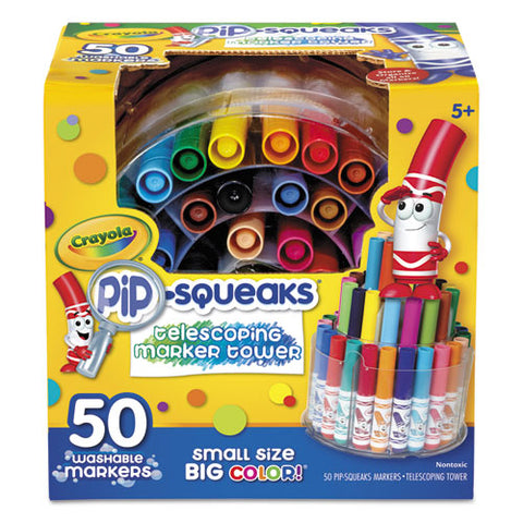 Pip-squeaks Telescoping Marker Tower, Medium Bullet Tip, Assorted Colors, 50-pack