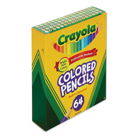 Short Colored Pencils Hinged Top Box With Sharpener, 3.3 Mm, 2b (#1), Assorted Lead-barrel Colors, 64-pack