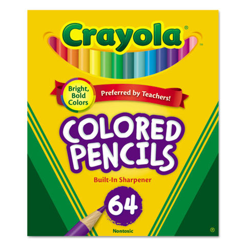 Short Colored Pencils Hinged Top Box With Sharpener, 3.3 Mm, 2b (#1), Assorted Lead-barrel Colors, 64-pack
