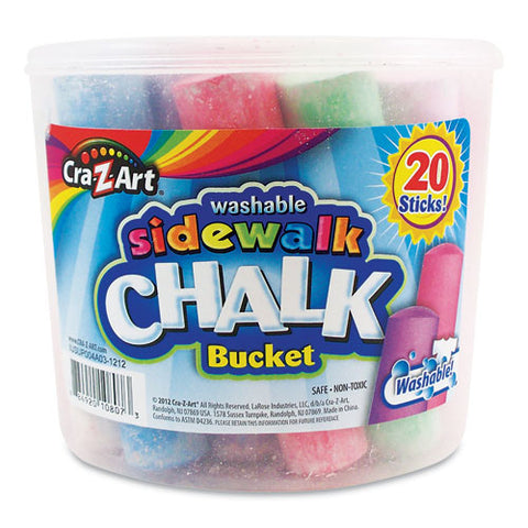 Washable Sidewalk Jumbo Chalk In Storage Bucket With Lid And Handle, 20 Assorted Colors