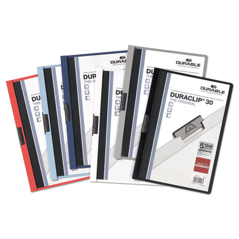 Vinyl Duraclip Report Cover, Letter, Holds 30 Pages, Clear-graphite, 25-box