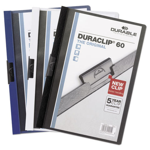 Vinyl Duraclip Report Cover W-clip, Letter, Holds 60 Pages, Clear-navy, 25-box