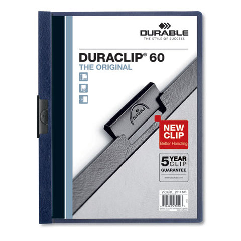 Vinyl Duraclip Report Cover W-clip, Letter, Holds 60 Pages, Clear-navy, 25-box