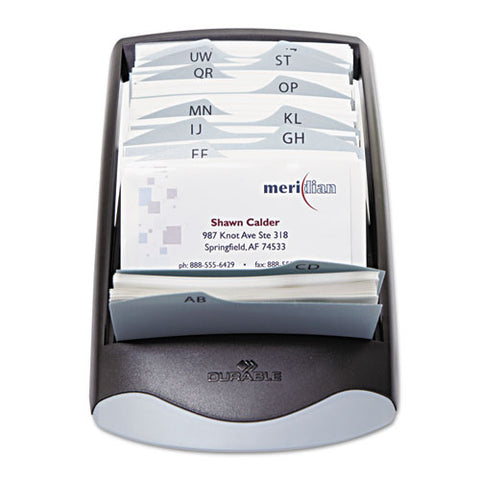 Visifix Desk Business Card File, Holds 200 4 1-8 X 2 7-8 Cards, Graphite-black