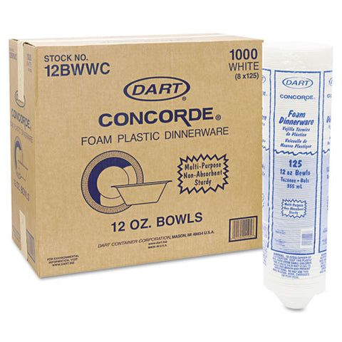Concorde Foam Bowl, 10 12oz, White, 125-pack, 8 Packs-carton