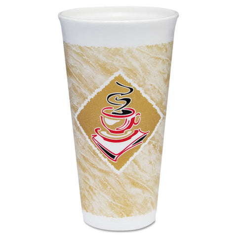 Foam Hot-cold Cups, 20 Oz., Café G Design, White-brown With Red Accents