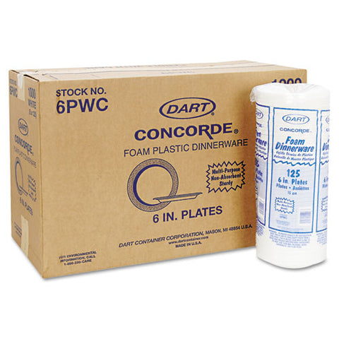 Concorde Foam Plate, 6" Dia, White, 1000-carton
