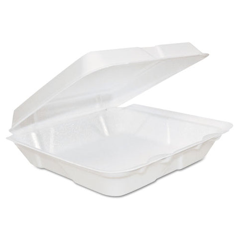 Foam Hinged Lid Containers, 8 X 8 X 2.25, White, 200-carton