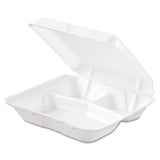 Foam Hinged Lid Containers, 3-compartment, 7.5 X 8 X 2.3, White, 200-carton