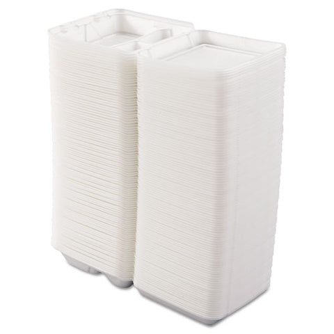 Foam Hinged Lid Containers, 3-compartment, 7.5 X 8 X 2.3, White, 200-carton