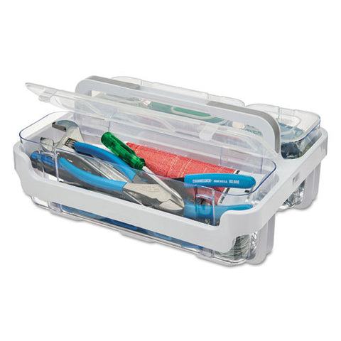 Stackable Caddy Organizer With S, M And L Containers, White Caddy, Clear Containers