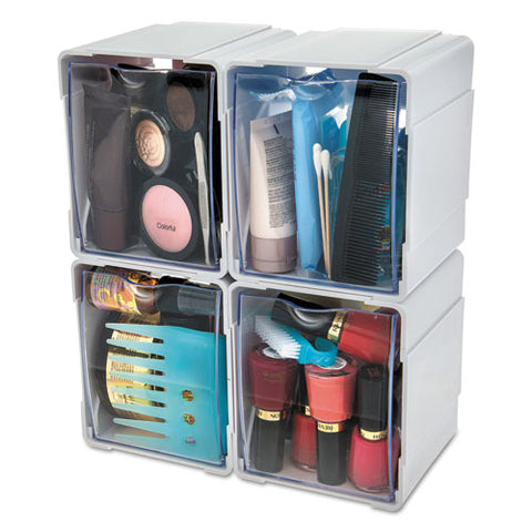 Tilt Bin Interlocking 4-bin Organizer, 4 5-8 X 4 7-8 X 5 1-2, White-clear